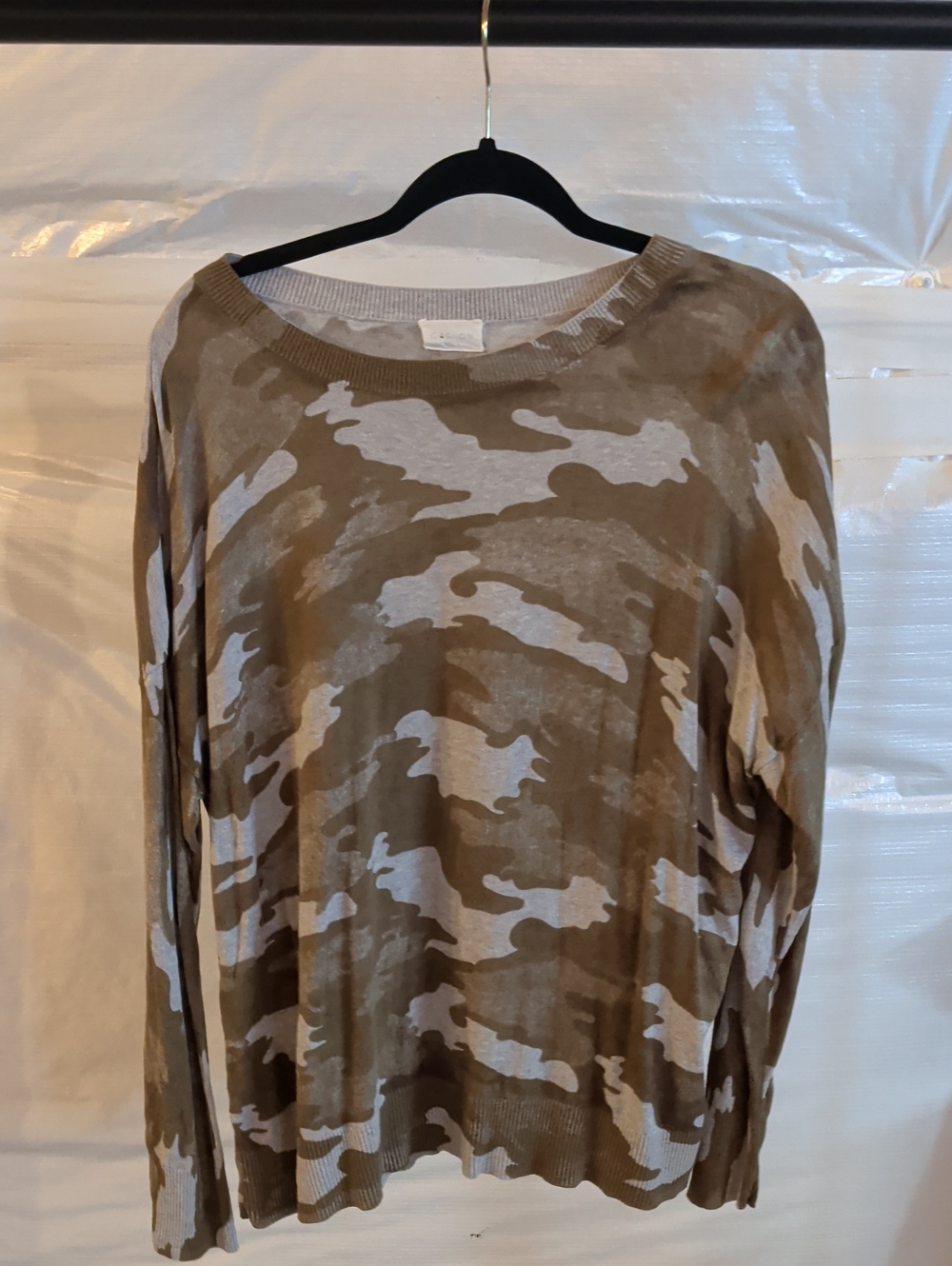 Caslon Brown and Cream Camo Long Sleeve Crewneck